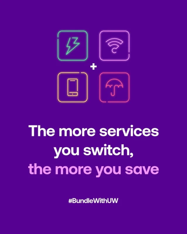 🌩🌐📱 ☂ Bundling with UW is a piece of cake 🍰
Choose the services you need and savour the simplicity of having all your home services in one place 🍒The cherry on top? The more services you bundle, the more dough you save 🤑
Ready to simplify your life/Ready to streamline your home services? Message me/DM me today to find out more. 
#BundleWithUW #TimeSaving #SimplifyYourLife
